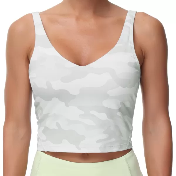 THE GYM PEOPLE Womens Camo Longline Sports Bra Wirefree Padded Medium Support Yoga Bras Gym Running Workout Tank TopsWhite Camo