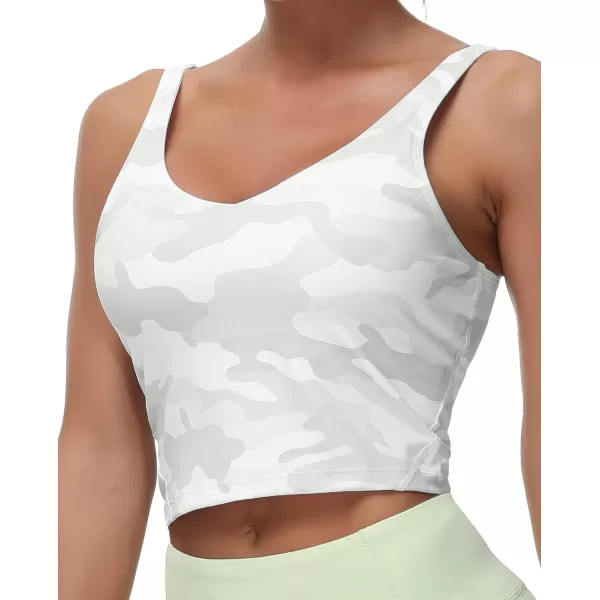 THE GYM PEOPLE Womens Camo Longline Sports Bra Wirefree Padded Medium Support Yoga Bras Gym Running Workout Tank TopsWhite Camo