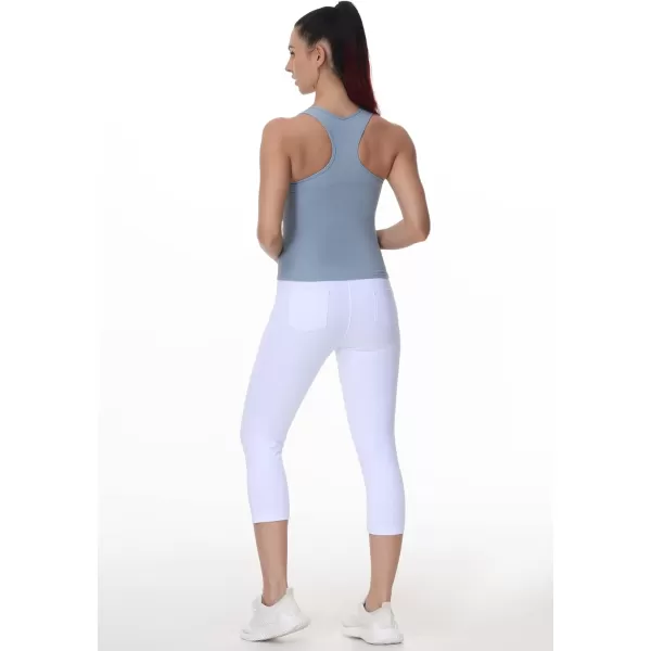 THE GYM PEOPLE Womens Capri Pants Casual Summer Pull On Workout Yoga Capris Leggings with PocketsWhite