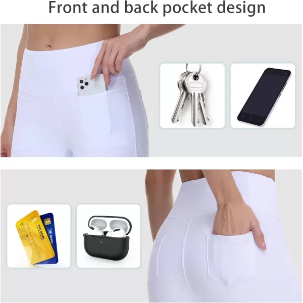 THE GYM PEOPLE Womens Capri Pants Casual Summer Pull On Workout Yoga Capris Leggings with PocketsWhite