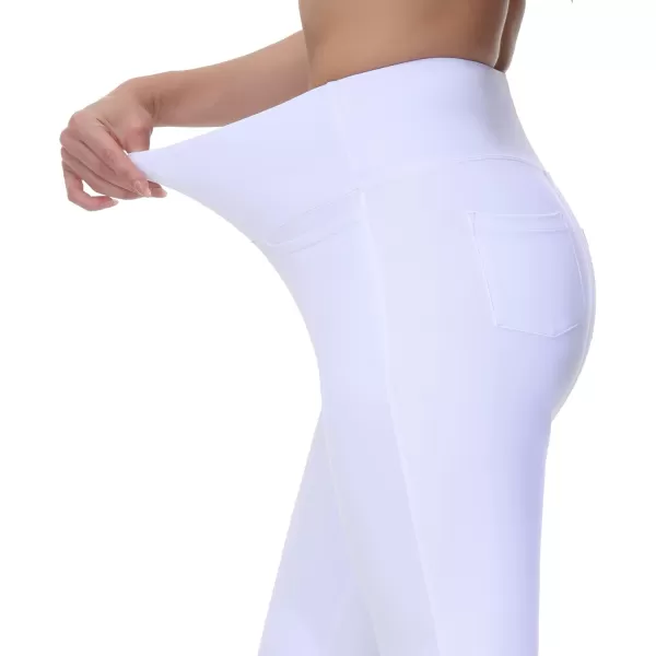 THE GYM PEOPLE Womens Capri Pants Casual Summer Pull On Workout Yoga Capris Leggings with PocketsWhite