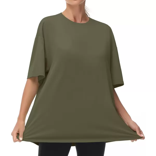 THE GYM PEOPLE Womens Casual Oversized TShirts Summer Crewneck Short Sleeve Workout Basic Tee TopsArmy Green