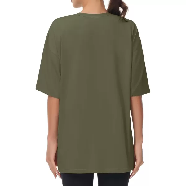 THE GYM PEOPLE Womens Casual Oversized TShirts Summer Crewneck Short Sleeve Workout Basic Tee TopsArmy Green