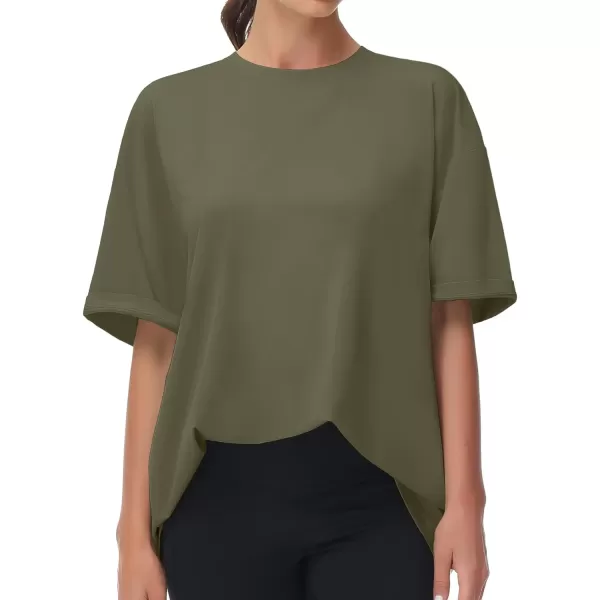 THE GYM PEOPLE Womens Casual Oversized TShirts Summer Crewneck Short Sleeve Workout Basic Tee TopsArmy Green