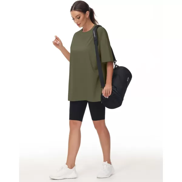 THE GYM PEOPLE Womens Casual Oversized TShirts Summer Crewneck Short Sleeve Workout Basic Tee TopsArmy Green