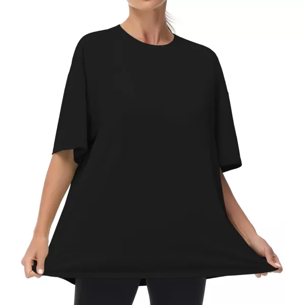 THE GYM PEOPLE Womens Casual Oversized TShirts Summer Crewneck Short Sleeve Workout Basic Tee TopsBlack