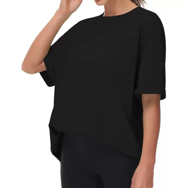 THE GYM PEOPLE Womens Casual Oversized TShirts Summer Crewneck Short Sleeve Workout Basic Tee TopsBlack