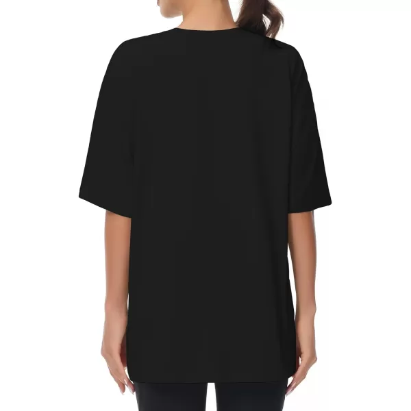 THE GYM PEOPLE Womens Casual Oversized TShirts Summer Crewneck Short Sleeve Workout Basic Tee TopsBlack