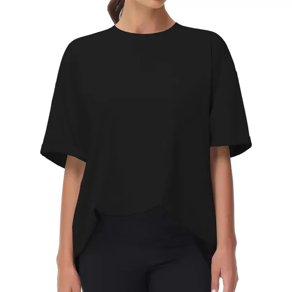 THE GYM PEOPLE Womens Casual Oversized TShirts Summer Crewneck Short Sleeve Workout Basic Tee TopsBlack