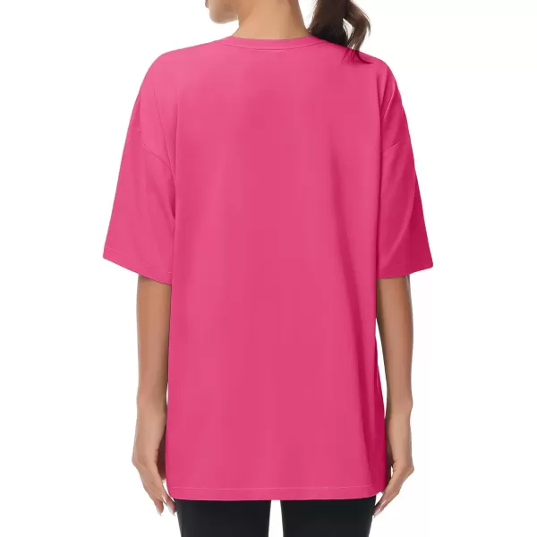 THE GYM PEOPLE Womens Casual Oversized TShirts Summer Crewneck Short Sleeve Workout Basic Tee TopsBright Pink