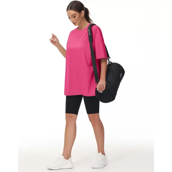 THE GYM PEOPLE Womens Casual Oversized TShirts Summer Crewneck Short Sleeve Workout Basic Tee TopsBright Pink