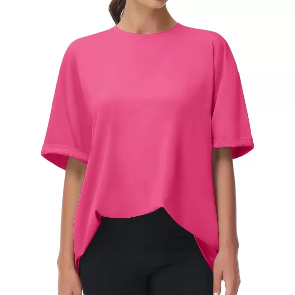 THE GYM PEOPLE Womens Casual Oversized TShirts Summer Crewneck Short Sleeve Workout Basic Tee TopsBright Pink