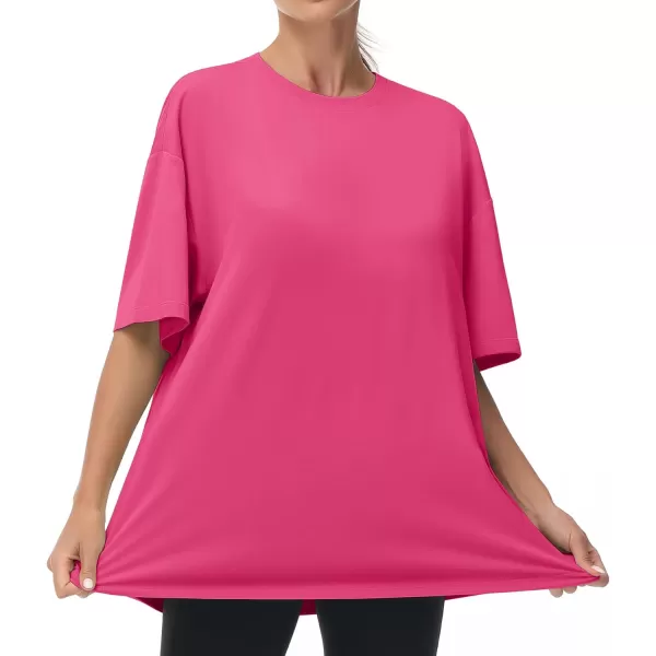 THE GYM PEOPLE Womens Casual Oversized TShirts Summer Crewneck Short Sleeve Workout Basic Tee TopsBright Pink
