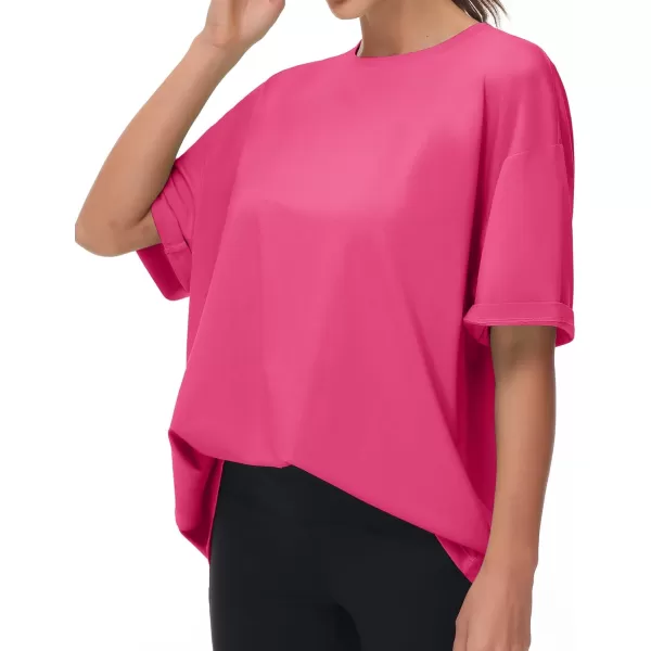 THE GYM PEOPLE Womens Casual Oversized TShirts Summer Crewneck Short Sleeve Workout Basic Tee TopsBright Pink