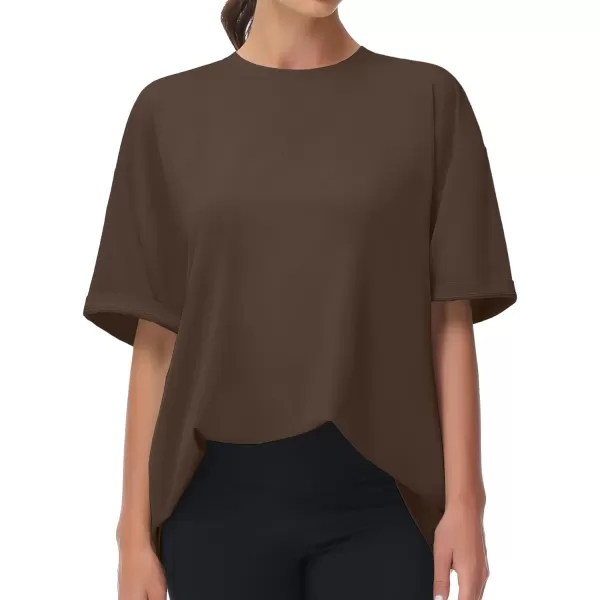 THE GYM PEOPLE Womens Casual Oversized TShirts Summer Crewneck Short Sleeve Workout Basic Tee TopsBrown