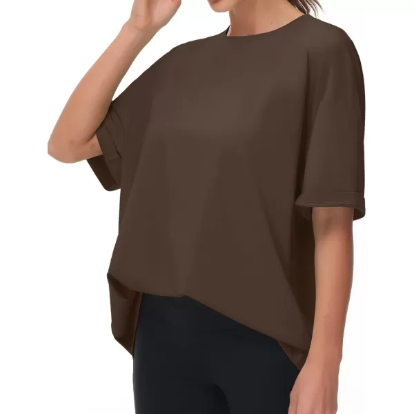 THE GYM PEOPLE Womens Casual Oversized TShirts Summer Crewneck Short Sleeve Workout Basic Tee TopsBrown