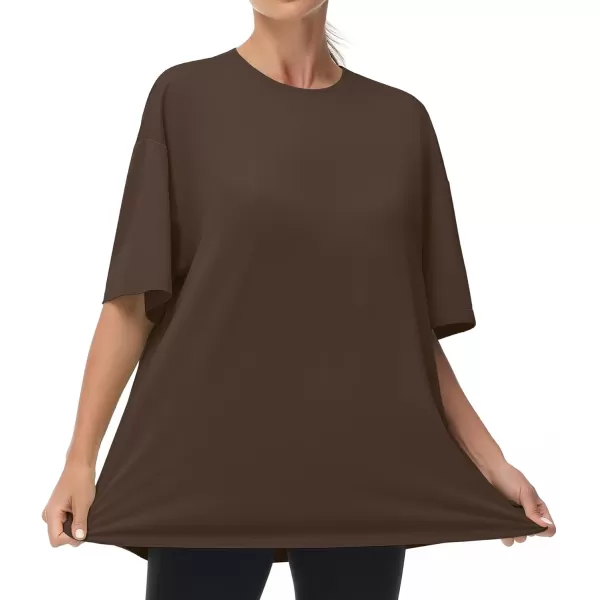 THE GYM PEOPLE Womens Casual Oversized TShirts Summer Crewneck Short Sleeve Workout Basic Tee TopsBrown