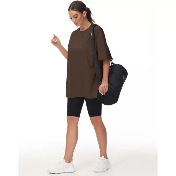 THE GYM PEOPLE Womens Casual Oversized TShirts Summer Crewneck Short Sleeve Workout Basic Tee TopsBrown