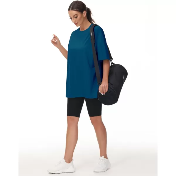THE GYM PEOPLE Womens Casual Oversized TShirts Summer Crewneck Short Sleeve Workout Basic Tee TopsDark Blue Green