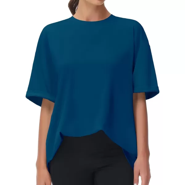 THE GYM PEOPLE Womens Casual Oversized TShirts Summer Crewneck Short Sleeve Workout Basic Tee TopsDark Blue Green