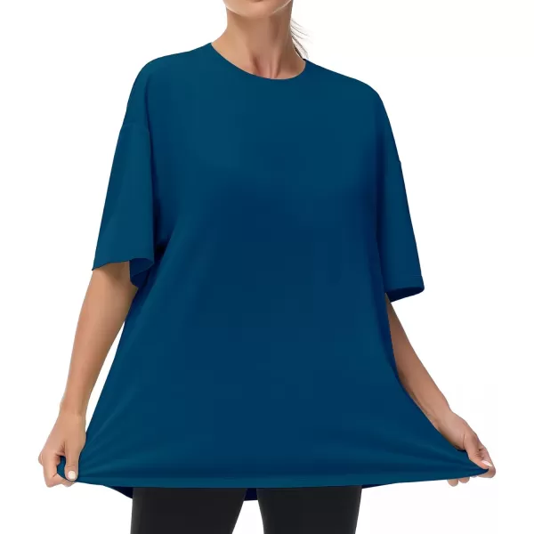 THE GYM PEOPLE Womens Casual Oversized TShirts Summer Crewneck Short Sleeve Workout Basic Tee TopsDark Blue Green