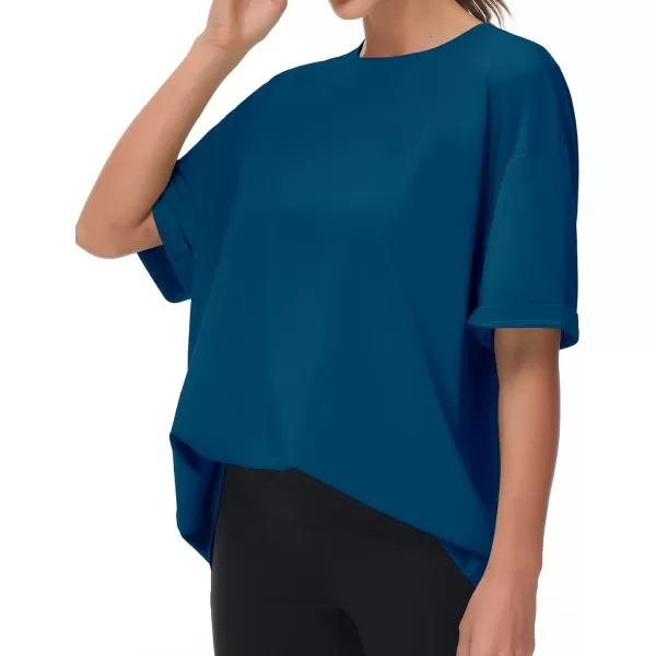 THE GYM PEOPLE Womens Casual Oversized TShirts Summer Crewneck Short Sleeve Workout Basic Tee TopsDark Blue Green