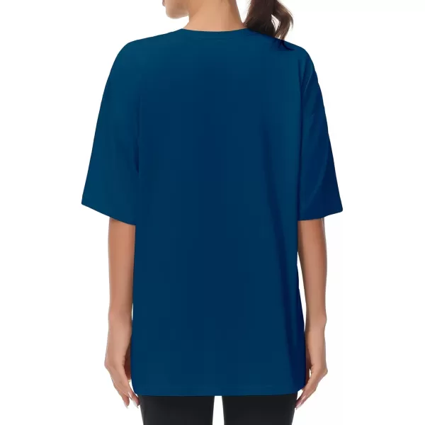 THE GYM PEOPLE Womens Casual Oversized TShirts Summer Crewneck Short Sleeve Workout Basic Tee TopsDark Blue Green