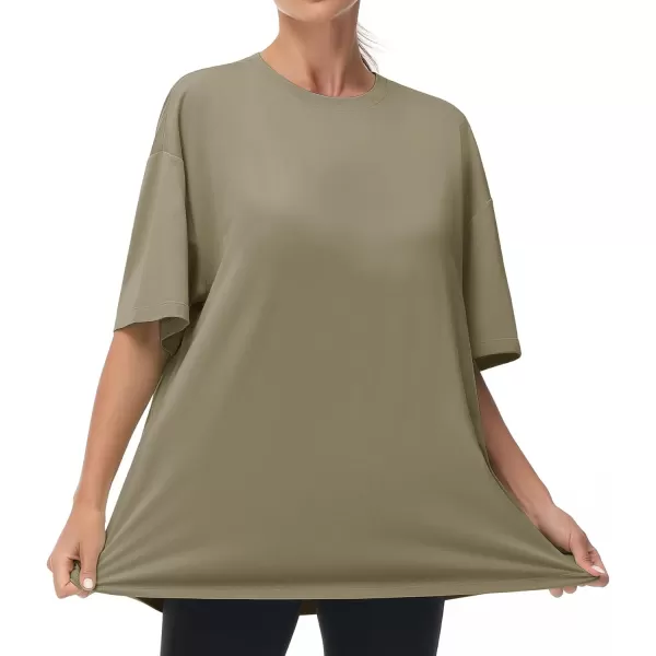 THE GYM PEOPLE Womens Casual Oversized TShirts Summer Crewneck Short Sleeve Workout Basic Tee TopsGrey Green