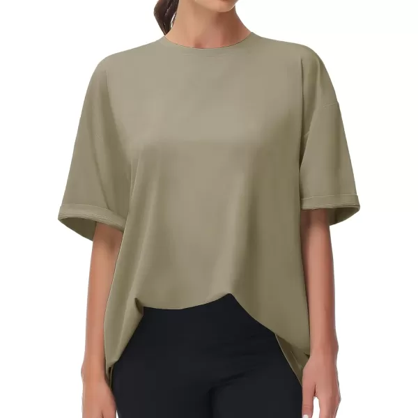 THE GYM PEOPLE Womens Casual Oversized TShirts Summer Crewneck Short Sleeve Workout Basic Tee TopsGrey Green