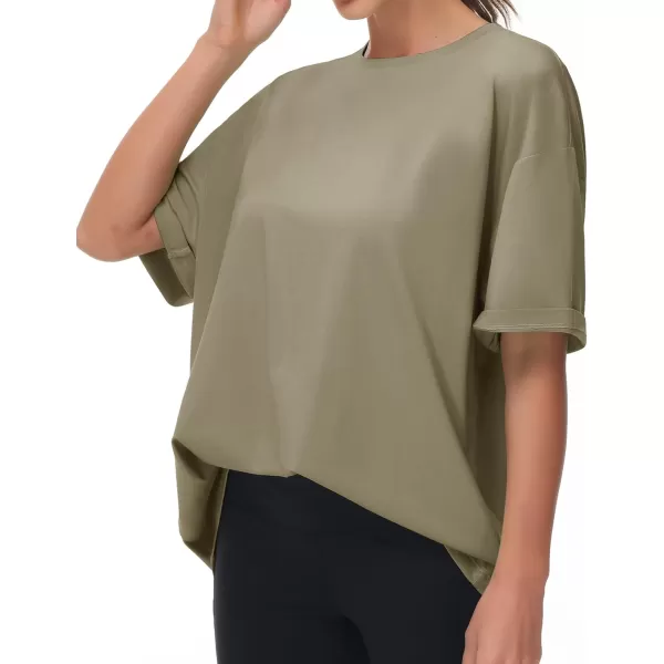 THE GYM PEOPLE Womens Casual Oversized TShirts Summer Crewneck Short Sleeve Workout Basic Tee TopsGrey Green