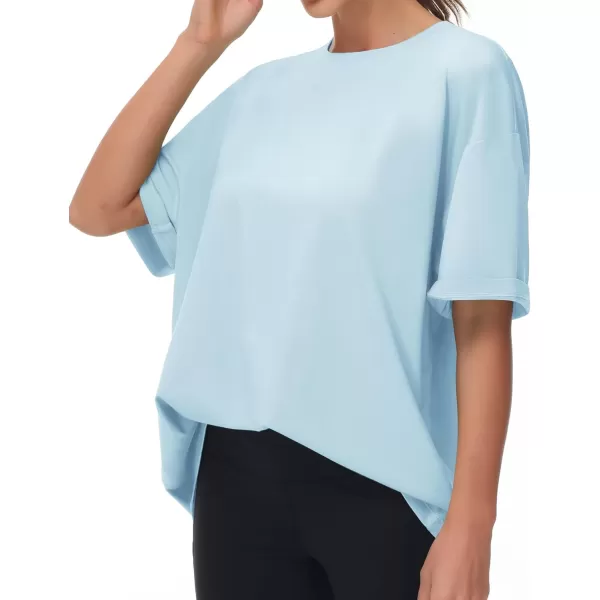 THE GYM PEOPLE Womens Casual Oversized TShirts Summer Crewneck Short Sleeve Workout Basic Tee TopsLight Blue