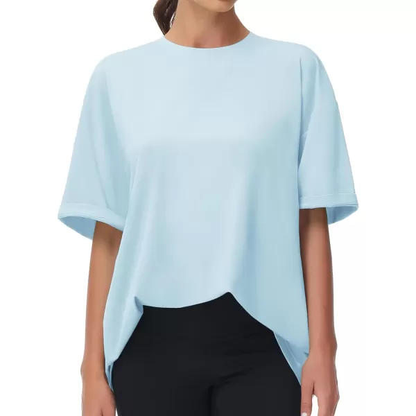 THE GYM PEOPLE Womens Casual Oversized TShirts Summer Crewneck Short Sleeve Workout Basic Tee TopsLight Blue