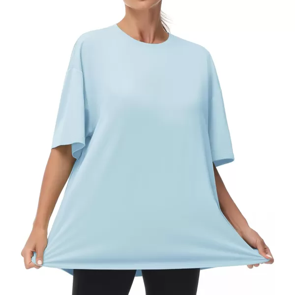 THE GYM PEOPLE Womens Casual Oversized TShirts Summer Crewneck Short Sleeve Workout Basic Tee TopsLight Blue