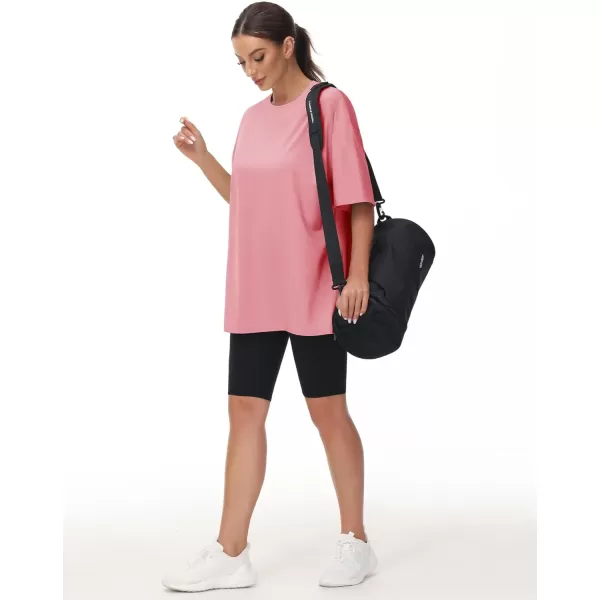 THE GYM PEOPLE Womens Casual Oversized TShirts Summer Crewneck Short Sleeve Workout Basic Tee TopsRose Red