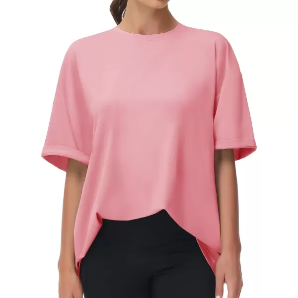 THE GYM PEOPLE Womens Casual Oversized TShirts Summer Crewneck Short Sleeve Workout Basic Tee TopsRose Red