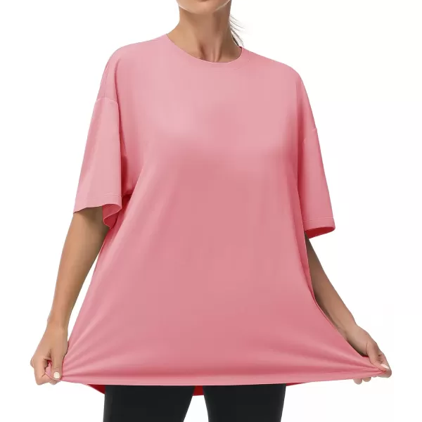 THE GYM PEOPLE Womens Casual Oversized TShirts Summer Crewneck Short Sleeve Workout Basic Tee TopsRose Red