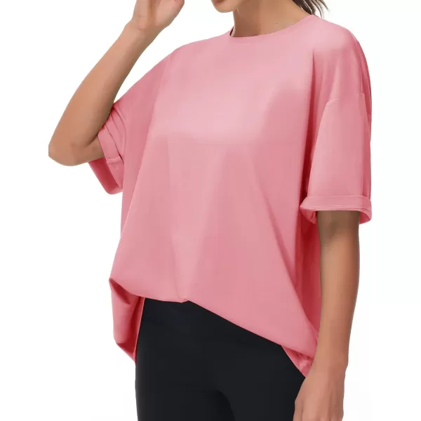 THE GYM PEOPLE Womens Casual Oversized TShirts Summer Crewneck Short Sleeve Workout Basic Tee TopsRose Red