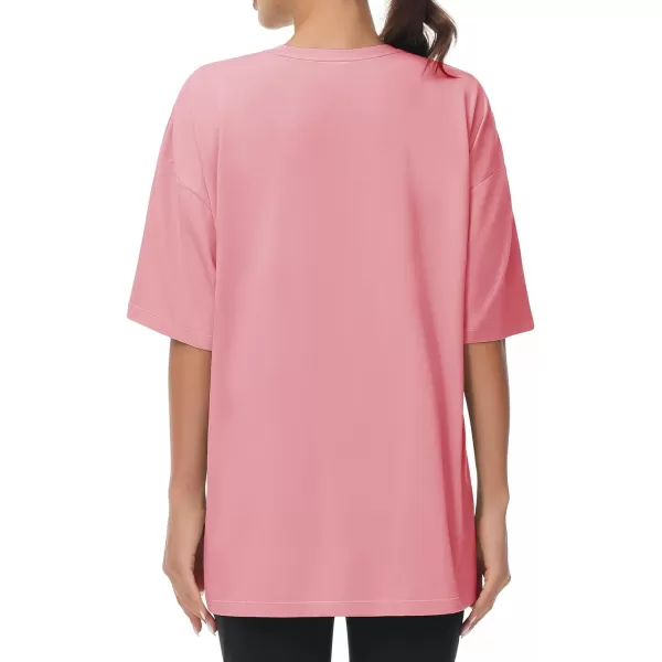 THE GYM PEOPLE Womens Casual Oversized TShirts Summer Crewneck Short Sleeve Workout Basic Tee TopsRose Red