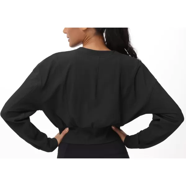 THE GYM PEOPLE Womens Cropped Jackets Full Zip Long Sleeve Ribbed Workout Sweatshirts Lightweight Casual TopsBlack