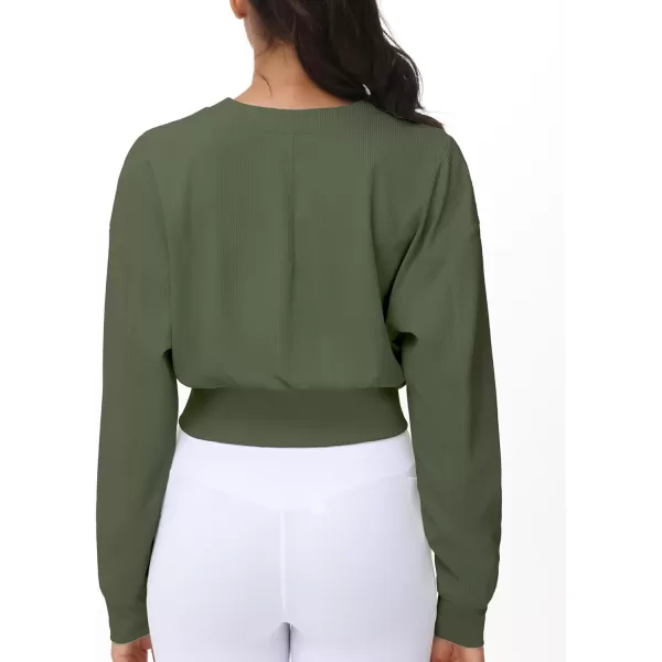 THE GYM PEOPLE Womens Cropped Jackets Full Zip Long Sleeve Ribbed Workout Sweatshirts Lightweight Casual TopsGraphite Green
