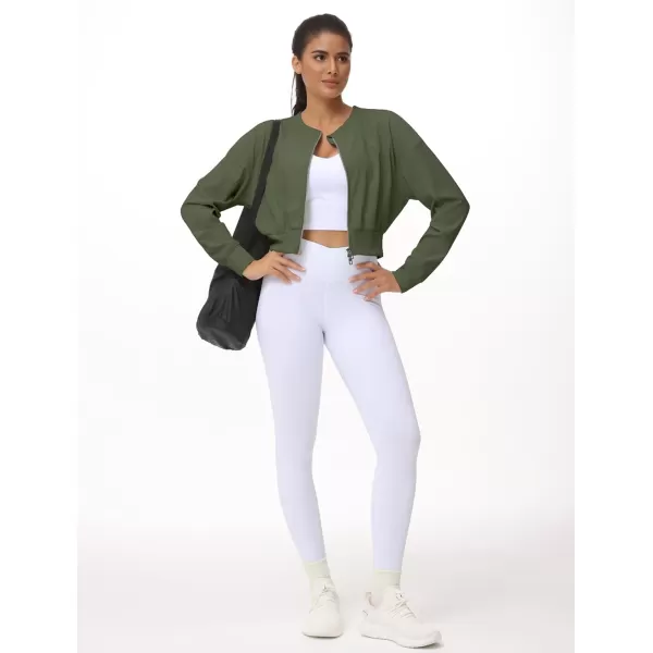 THE GYM PEOPLE Womens Cropped Jackets Full Zip Long Sleeve Ribbed Workout Sweatshirts Lightweight Casual TopsGraphite Green