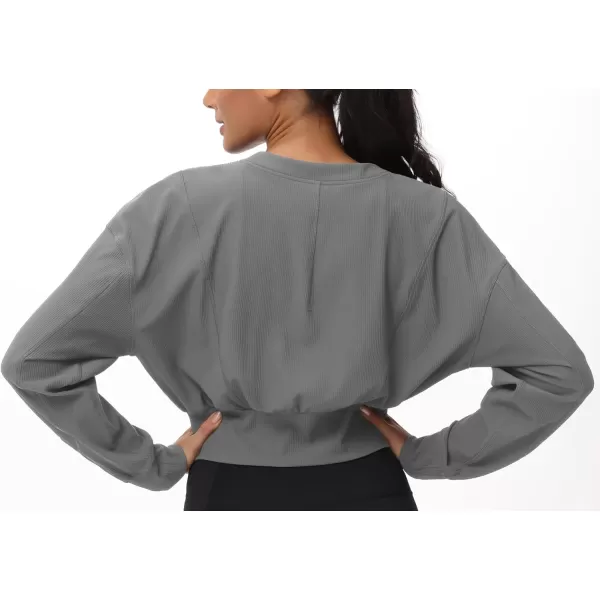 THE GYM PEOPLE Womens Cropped Jackets Full Zip Long Sleeve Ribbed Workout Sweatshirts Lightweight Casual TopsGrey