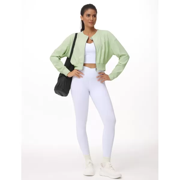 THE GYM PEOPLE Womens Cropped Jackets Full Zip Long Sleeve Ribbed Workout Sweatshirts Lightweight Casual TopsLight Green