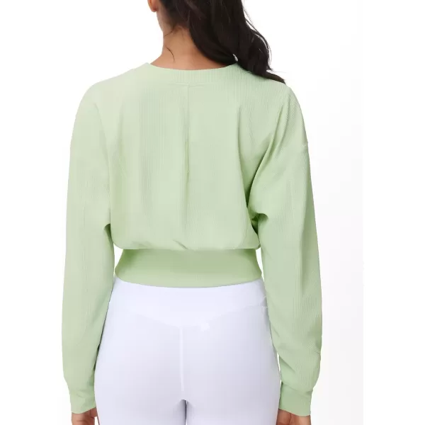 THE GYM PEOPLE Womens Cropped Jackets Full Zip Long Sleeve Ribbed Workout Sweatshirts Lightweight Casual TopsLight Green