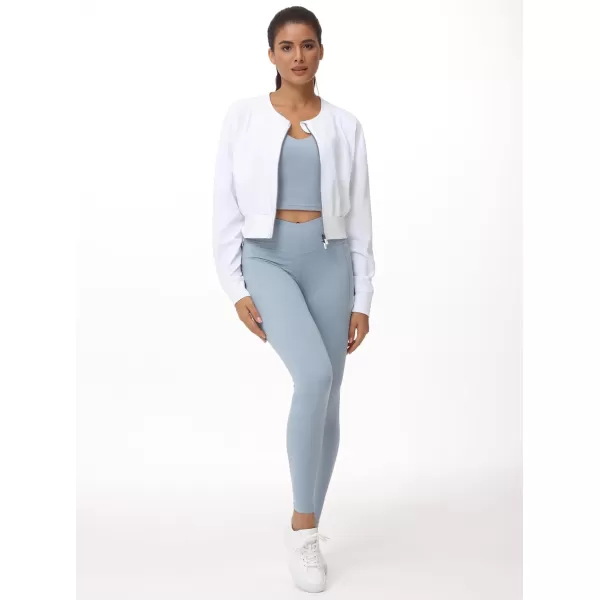 THE GYM PEOPLE Womens Cropped Jackets Full Zip Long Sleeve Ribbed Workout Sweatshirts Lightweight Casual TopsWhite