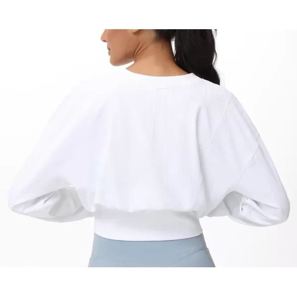 THE GYM PEOPLE Womens Cropped Jackets Full Zip Long Sleeve Ribbed Workout Sweatshirts Lightweight Casual TopsWhite
