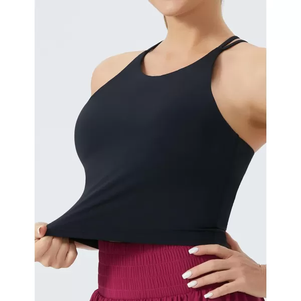THE GYM PEOPLE Womens Cross Back Sports Bra Halter Neck Workout Crop Tank Tops with Removable PadsBlack