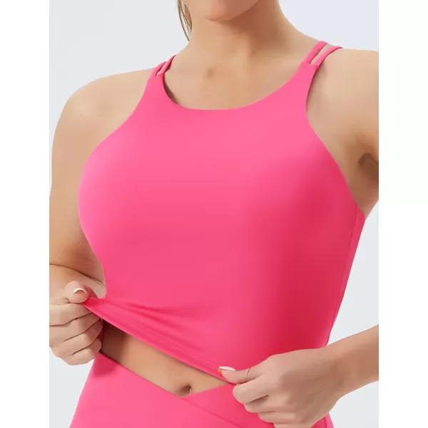 THE GYM PEOPLE Womens Cross Back Sports Bra Halter Neck Workout Crop Tank Tops with Removable PadsBright Pink