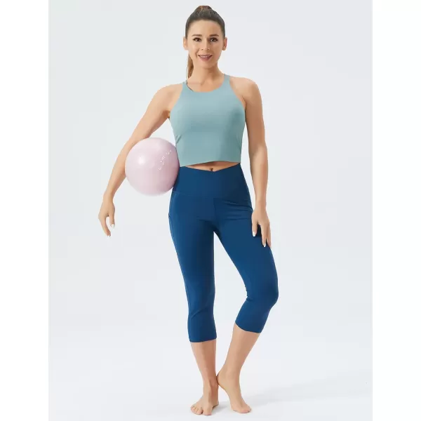 THE GYM PEOPLE Womens Cross Back Sports Bra Halter Neck Workout Crop Tank Tops with Removable PadsDenim Blue