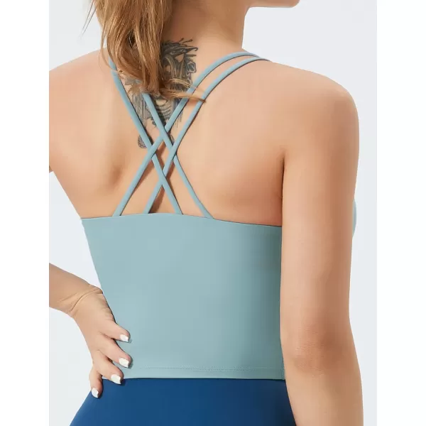 THE GYM PEOPLE Womens Cross Back Sports Bra Halter Neck Workout Crop Tank Tops with Removable PadsDenim Blue
